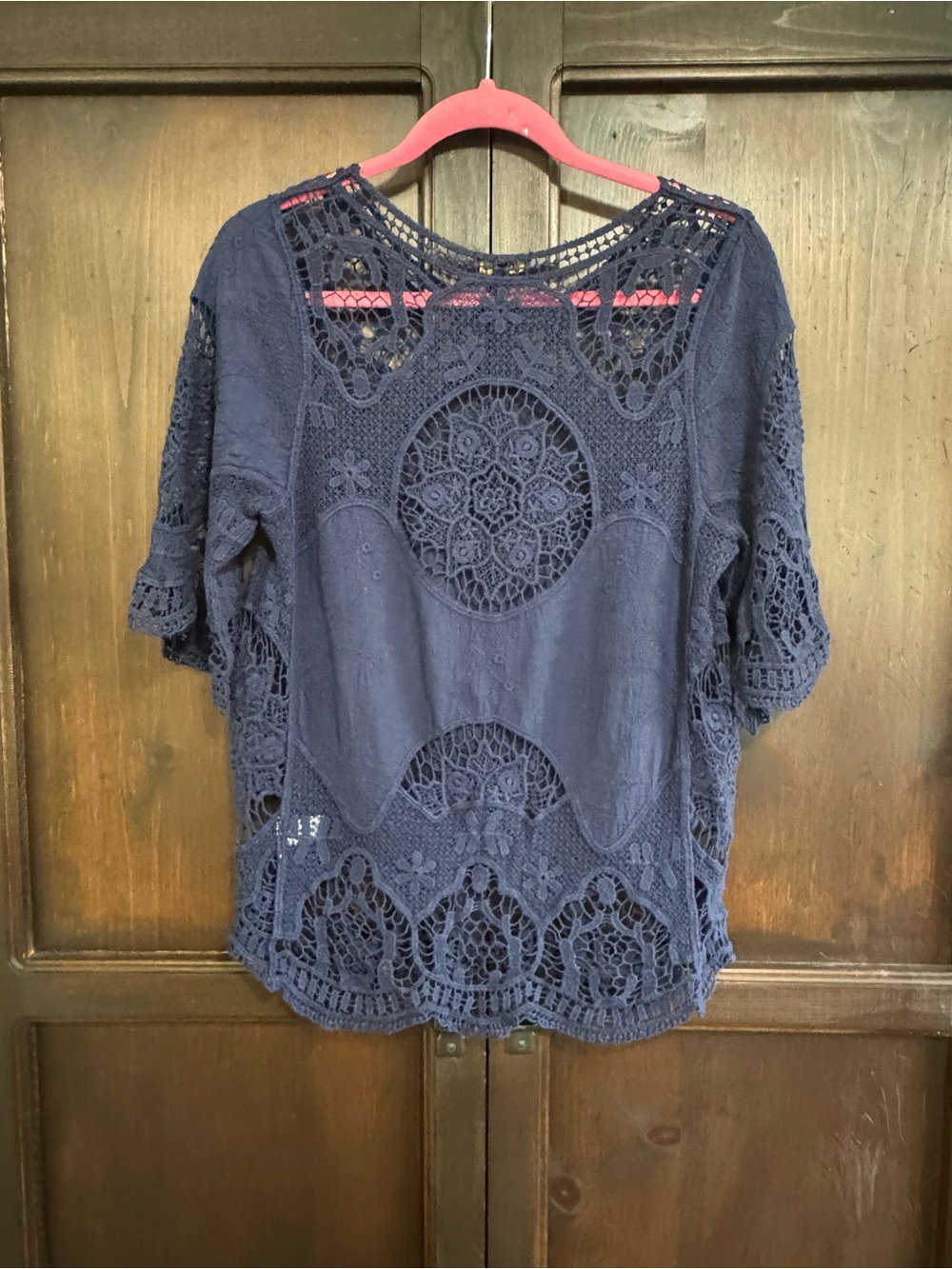Cupio Crochet Lace Navy Blue Blouse size Medium Cottagecore - Picture 2 of 8